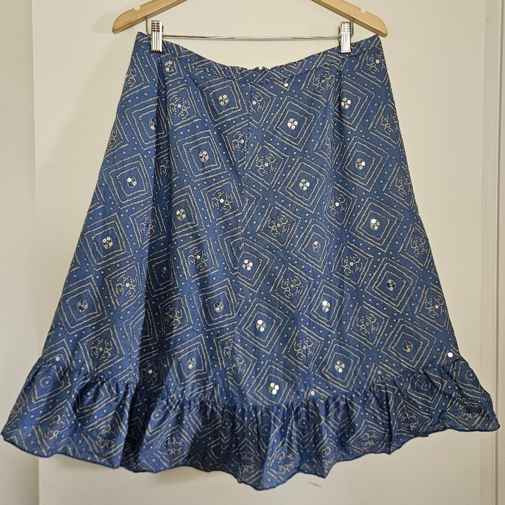 Y2K Skirt 11/12 Midi Cottagecore Fairy Boho Vtg Blue Ruffle Sequin Route 66